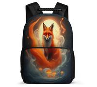 TPISLI Girls Boys Fox Design School Backpack Year 3-6 Animal Print Bookbag for Kids and Teens School Years 1-4, Side Pockets Soft Felt Details Short Trips