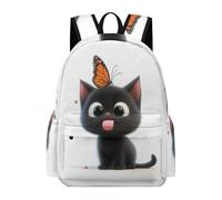 TPISLI Girls Boys School Bag Cute Black Cat Backpack Age 10-15 Rucksack with Kitten Motif for Year 7-10 Study, Cool 15.6 Inch Laptop Backpack for Travel and Daily Use