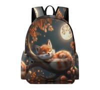 TPISLI Girls Boys School Bag Fox Illustration Backpack Age 8-14 Rucksack with Animal Moon for Study Days, Lightweight 13.3 Inch Laptop Rucksack for Day Trips and Birthday Gift