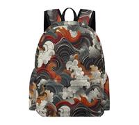 TPISLI Girls Boys School Bag Japanese Style Waves Backpack Age 8-14 Rucksack with Waves for Study Days, Lightweight 11.6 Inch Laptop Daypack for Books, Lessons and Travel
