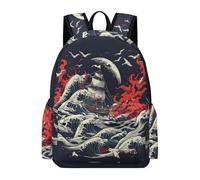 TPISLI Girls Boys School Bag Japanese Style Waves Backpack Primary to Secondary Rucksack with Waves for Year 7-10 Study, Lightweight Book Bag for Travel and Daily Use