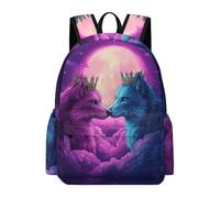 TPISLI Girls Boys School Bag Moon Wolves Backpack Primary to Secondary Rucksack with Wolf for Year 7-10 Study, Lightweight Book Bag for Travel and Daily Use