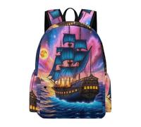 TPISLI Girls Boys School Bag Sailboat Ocean Backpack Age 8-14 Rucksack with Boat Motif for Study Days, Lightweight 13.3 Inch Laptop Rucksack for Day Trips and Birthday Gift