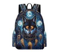 TPISLI Girls Boys School Bag Wolf Dreamcatcher Backpack Age 8-14 Rucksack with Wolves for Study Days, Lightweight 13.3 Inch Laptop Rucksack for Day Trips and Birthday Gift