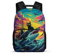 TPISLI Girls Boys Shark Cat Motif School Bag 6-11 Years, Ocean Creature Backpack for Children, Durable Rucksack, Soft Felt Details, Short Trips, Everyday Use