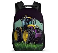 TPISLI Girls Boys Tractor Motif School Backpack Year 3-6 Car Pattern Bookbag for Kids and Teens School Years 1-4, Side Pockets Soft Felt Details Short Trips