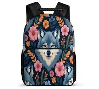 TPISLI Girls Boys Wolf Design School Bag 7-11 Year Olds Flowers Wolves Backpack for Students School Years 1-4, Sturdy Handle Side Pockets Outdoor Day Trips