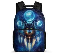 TPISLI Girls Boys Wolves Dreamcatcher School Bag 7-11 Year Olds Wolf Backpack for Students School Years 1-4, Sturdy Handle Side Pockets Outdoor Day Trips