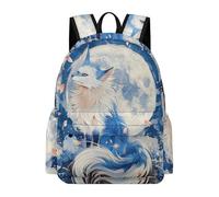 TPISLI Girls School Bag Fox Motif Boys Backpack Age 9-13 Rucksack Animal Moon for Study Days, Stylish 14 Inch Laptop Bag for Spring Outing and Daily Classes and Daily Book Carry