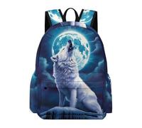 TPISLI Girls School Bag Moon Wolf Boys Backpack Age 9-13 Rucksack Wolves Design for Study Days, Stylish 14 Inch Laptop Bag for Spring Outing and Daily Classes and Daily Book Carry