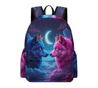 TPISLI Girls School Bag Moon Wolves Boys Backpack Age 9-13 Rucksack Wolf for Study Days, Stylish 14 Inch Laptop Bag for Spring Outing and Daily Classes and Daily Book Carry