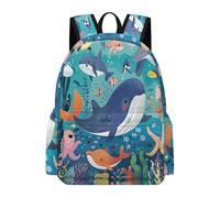 TPISLI Girls School Bag Whale Fish Boys Backpack Age 7-13 Rucksack Ocean Animals for Study Days, Fashion 11.6 Inch Laptop Daypack for Books, Lessons and Travel and Daily Book Carry