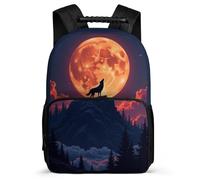 TPISLI Girls Wolves Moon School Backpack 7-11 Year Olds Full Moon Wolf Rucksack for Kids and Teens School Years 1-4, Soft Felt Details Side Pockets Birthday Gift
