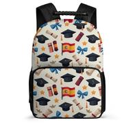 TPISLI Graduation Theme Backpack for Boys Girls School Years 1-4 Spain Flag Backpack Primary Age 6-11 Kids, Adjustable Straps Lightweight Travel Daily Use