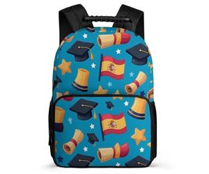 TPISLI Graduation Theme Backpack for Girls Boys Ages 6-10 Spain Flag School Bag for Boys Girls School Years 1-4, Adjustable Straps Side Pockets Travel Daily Use