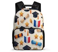 TPISLI Graduation Theme School Backpack for Kids and Teens Junior School France Flag Backpack Primary Age 6-11 Boys Girls, Adjustable Straps Sturdy Handle Outdoor Day Trips