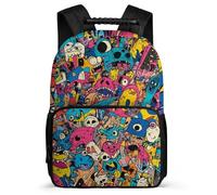 TPISLI Graffiti Motif School Backpack for Children 7-11 Year Olds Colourful School Bag for Kids and Teens Year 3-6, Side Pockets Soft Felt Details Travel Daily Use