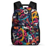 TPISLI Graffiti Pattern Daypack for Children Age 7-12 Colourful Rucksack for Kids and Teens Primary School, Side Pockets 1680D Fabric Back to School Gift