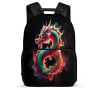 TPISLI Green Dragon Backpack for Kids and Teens Primary Age 6-11 Chinese Style Backpack for Boys Girls Year 3-6, Durable Adjustable Straps Back to School Gift