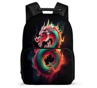 TPISLI Green Dragon School Backpack for Kids and Teens Junior School Art Chinese Dragon Backpack Primary Age 6-11 Boys Girls, Adjustable Straps Sturdy Handle Outdoor Day Trips