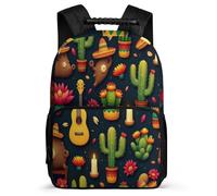 TPISLI Guitar Cactus Rucksack for Children Primary Age 6-11 Flowers School Bag for Kids and Teens Junior School, Soft Felt Details Side Pockets Travel Daily Use