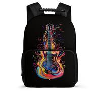 TPISLI Guitar Motif School Backpack for Boys Year 3-6 Singer Music Lover Bookbag for Kids and Teens Primary School, Soft Felt Details Adjustable Straps Short Trips