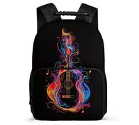 TPISLI Guitar Pattern School Backpack School Years 1-4 for Boys Ages 6-10 Music Lover Rucksack Kids and Teens, Soft Felt Details Adjustable Straps Daily Essentials