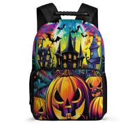 TPISLI Halloween Theme Backpack for Boys Girls School Years 1-4 Halloween Theme Backpack Primary Age 6-11 Boys, Soft Felt Details 1680D Fabric Back to School Gift