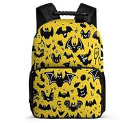 TPISLI Halloween Theme Bat Bookbag for Boys Age 5-10 Yellow Rucksack for Kids and Teens School Years 1-4, Soft Felt Details 1680D Fabric Daily Essentials