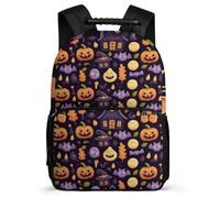 TPISLI Halloween Theme Halloween Theme School Backpack for Boys Girls Age 5-10 Bat Rucksack for Students Year 3-6, Side Pockets Soft Felt Details Back to School Gift