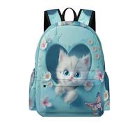 TPISLI Heart Cat Motif School Backpack Kids Ages 7-10 Animal Kitten Daypack Girls Year 3 Trendy Modern 15.6 Inch Laptop Rucksack Outdoor Day Trips Back to School Gift