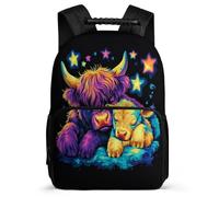TPISLI Highland Cattle Backpack for Boys Girls School Years 1-4 Animal Bull Daypack Age 5-10 Kids and Teens, Durable Adjustable Straps Back to School Gift