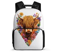 TPISLI Highland Cattle Backpack for Kids School Years 2-5 Animal Bull Rucksack for Students School Years 1-4, Adjustable Straps Sturdy Handle Outdoor Day Trips