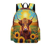 TPISLI Highland Cattle Backpack Teens Age 13 Bull Pattern Daypack Girls Age 14 Lightweight Durable 14 Inch Laptop Backpack Secondary School Hiking Travel Everyday Use