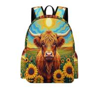 TPISLI Highland Cattle Backpack Teens Age 13 Bull Pattern Daypack Girls Age 14 Lightweight Durable 14 Inch Laptop Backpack Secondary School Hiking Travel Everyday Use