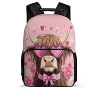 TPISLI Highland Cattle Bookbag for Kids and Teens 7-11 Year Olds Bull Pattern Backpack for Girls Boys Primary Classes, Padded Back Side Pockets Short Trips