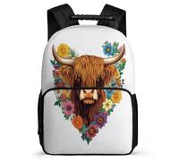 TPISLI Highland Cattle Daypack for Students Primary Age 6-11 Animal Bull Backpack for Kids and Teens Year 2-5, Soft Felt Details Side Pockets Birthday Gift