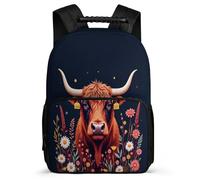 TPISLI Highland Cattle Daypack for Students Primary School Cow Design Backpack 7-11 Year Olds Kids and Teens, Padded Back Soft Felt Details Daily Essentials