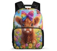 TPISLI Highland Cattle Daypack Primary Classes for Girls Boys Primary Age 6-11 Animal Motif Bookbag Girls Boys, Adjustable Straps Padded Back Travel Daily Use