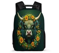 TPISLI Highland Cattle Motif Daypack for Students Primary Age 6-11 Animal Backpack for Kids and Teens Year 2-5, Soft Felt Details Side Pockets Birthday Gift
