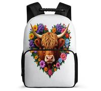 TPISLI Highland Cattle Motif Daypack Primary Classes for Students 7-11 Year Olds Animal Cow School Bag Boys, Adjustable Straps Soft Felt Details Back to School Gift