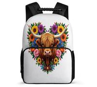 TPISLI Highland Cattle Rucksack for Girls Primary School Animal Design Rucksack Primary Age 6-11 Girls Boys, Adjustable Straps 1680D Fabric Daily Essentials