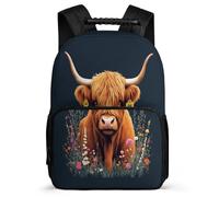 TPISLI Highland Cattle School Backpack for Children 7-11 Year Olds Animal Bull Rucksack for Students School Years 1-4, Soft Felt Details Durable Daily Essentials