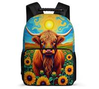 TPISLI Highland Cattle School Backpack for Kids 8-12 Years Bull Design Rucksack for Kids and Teens School Years 1-4, Soft Felt Details Side Pockets Short Trips