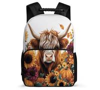 TPISLI Highland Cattle School Backpack for Kids and Teens Primary Classes Animal Cow Daypack 6-11 Years Girls, 1680D Fabric Soft Felt Details Travel Daily Use