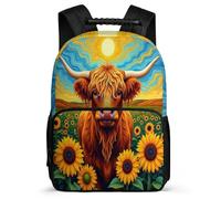 TPISLI Highland Cattle School Backpack for Students Primary Age 6-11 Bull Pattern Rucksack for Students Primary Classes, Sturdy Handle Adjustable Straps Outdoor Day Trips