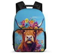 TPISLI Highland Cattle School Backpack Primary School for Students Ages 6-10 Animal Cow Backpack Kids and Teens, Adjustable Straps Soft Felt Details Daily Essentials