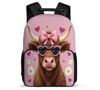 TPISLI Highland Cattle School Bag Junior School for Kids and Teens Primary Age 6-11 Animal Print Daypack Students, Side Pockets Sturdy Handle Outdoor Day Trips