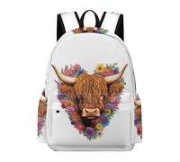 TPISLI Highland Cattle School Bag Students Year 4 Animal Design Book Bag Boys Year 7-9 Cool 14 Inch Laptop Rucksack Junior School Hiking Day Trips Daily Carry
