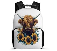 TPISLI Highland Cow Motif Backpack for Children Primary Age 6-11 Cow Rucksack for Kids and Teens School Years 1-4, Lightweight Sturdy Handle Back to School Gift